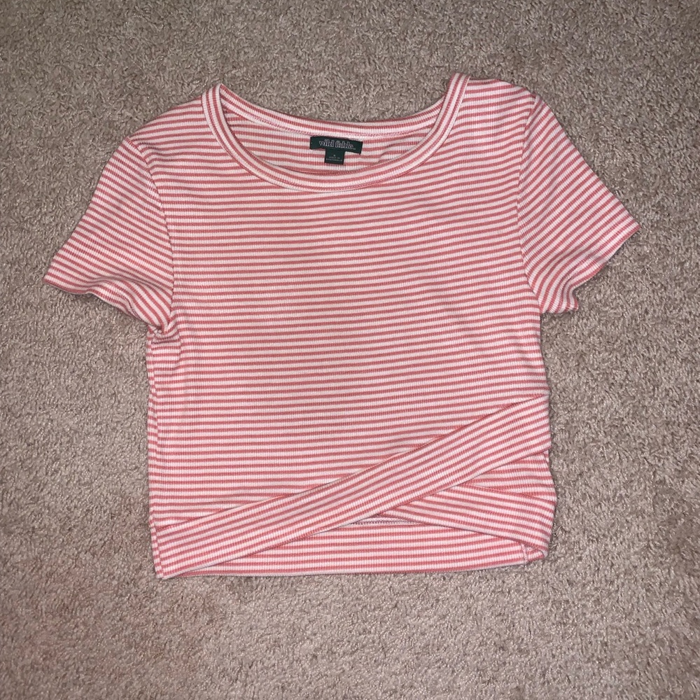 Baby pink and white striped crop top